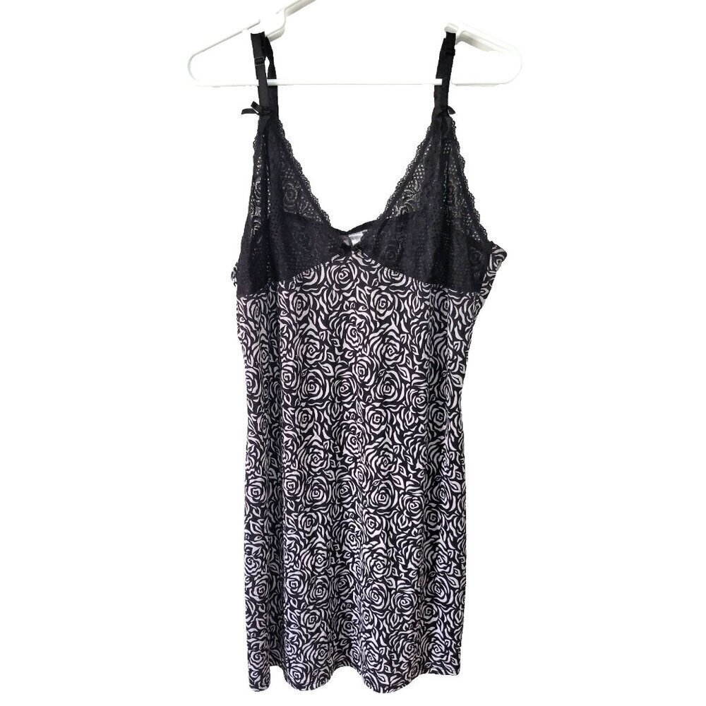 Body Form Nightgown 1X Plus Size Women Sexy Black Roses Floral Lace Cups